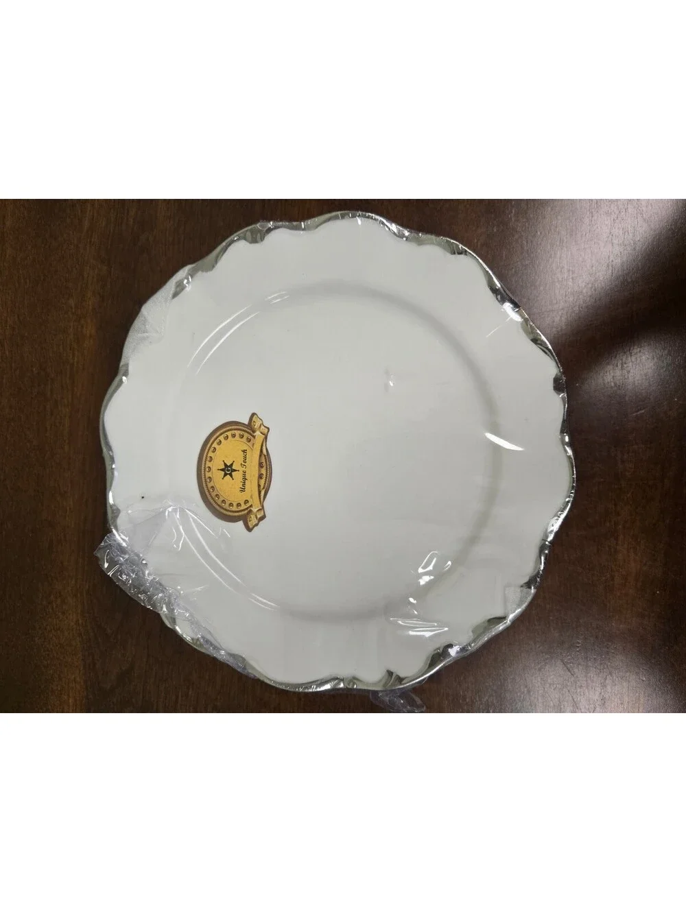 Unique Touch Golden Star White Silver Bow Porcelain Plate & Serving Platter Set